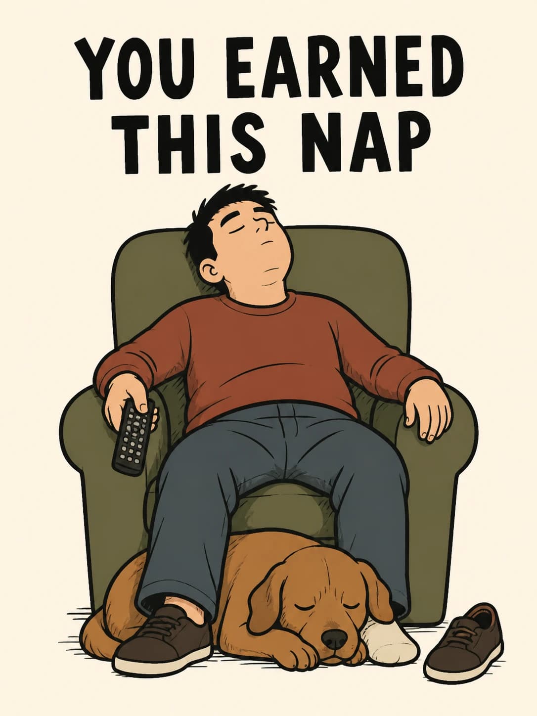 Dad Nap card: A dad asleep in a recliner, remote in hand, one shoe off