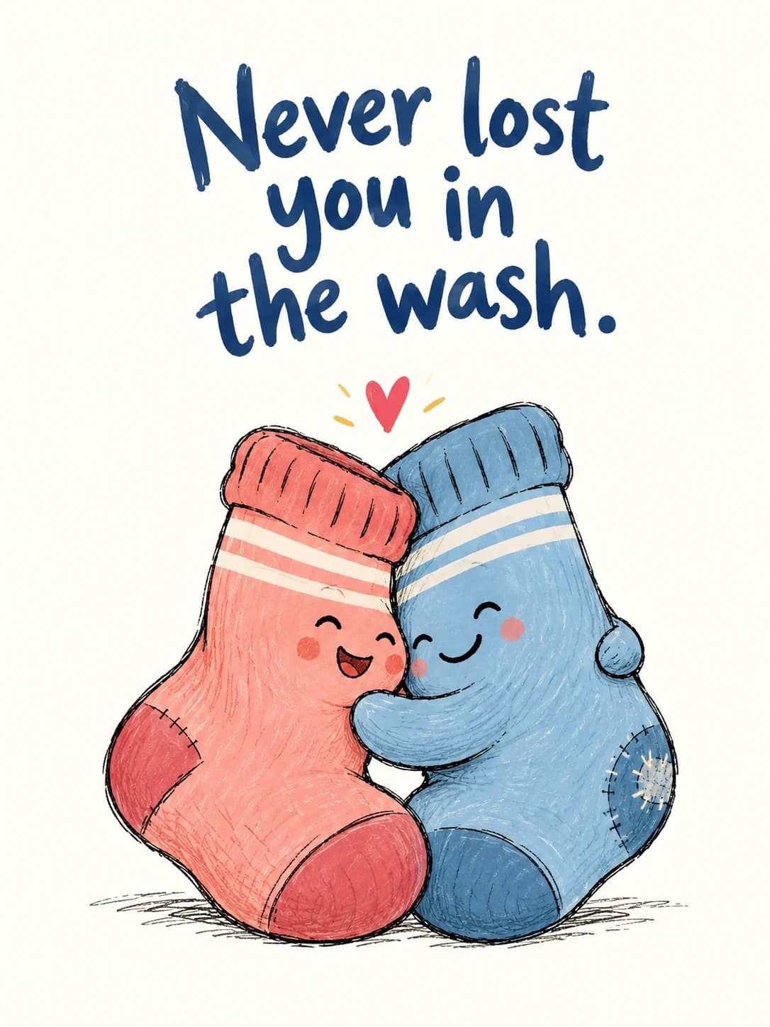 Sock Match card: A pink sock and a blue sock hugging